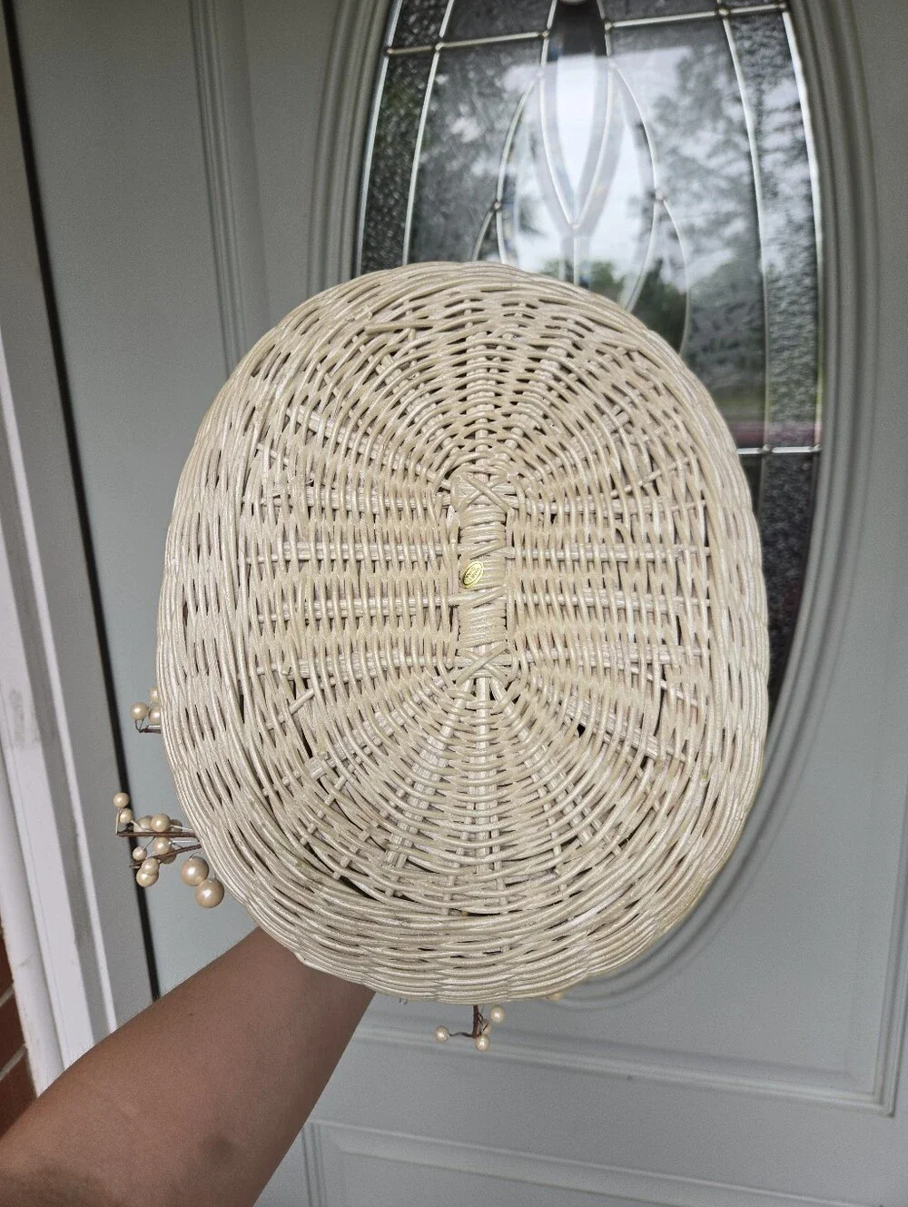 Cream Flower Girl Basket Faux Berry Vine